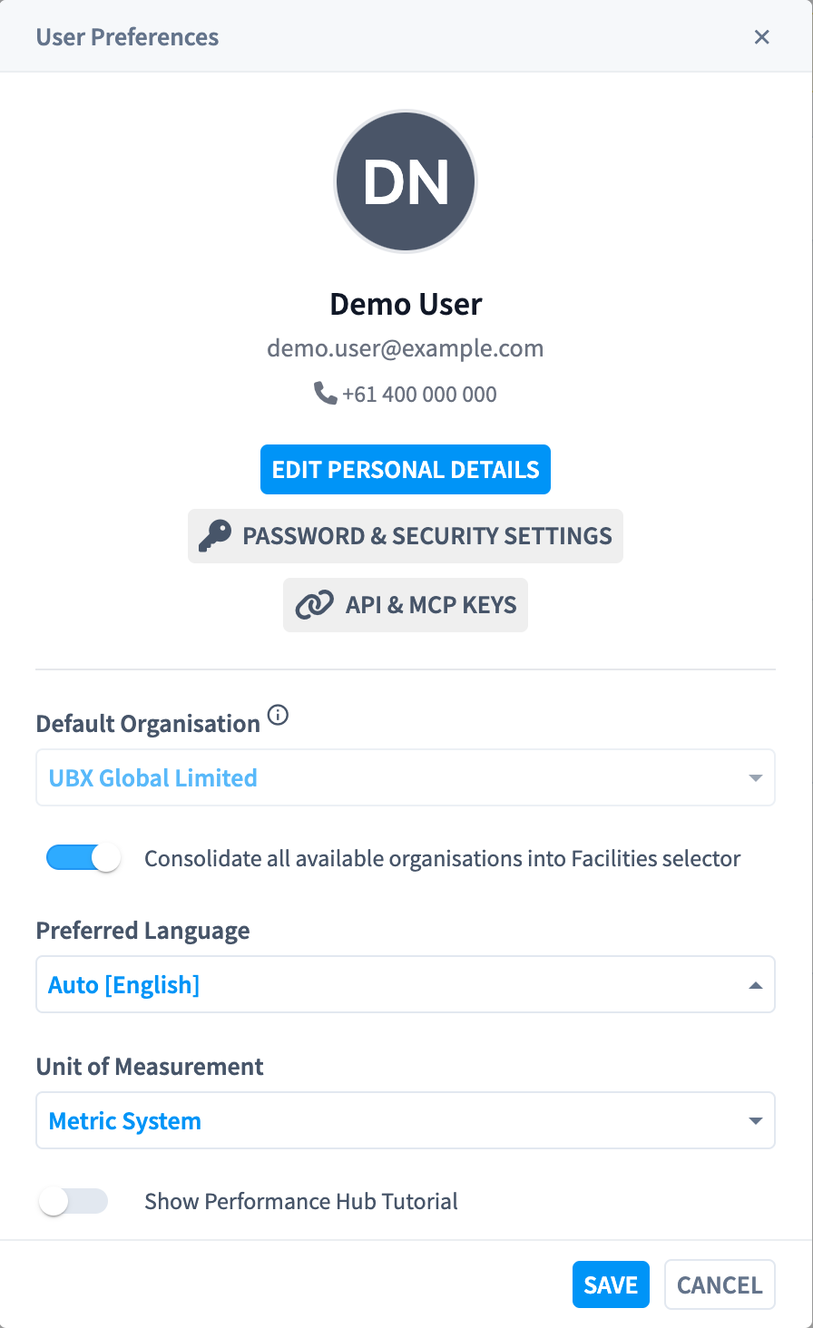 User Preferences dialog