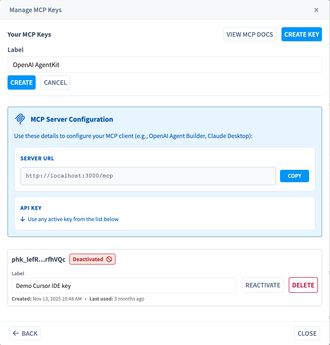Create key inline form