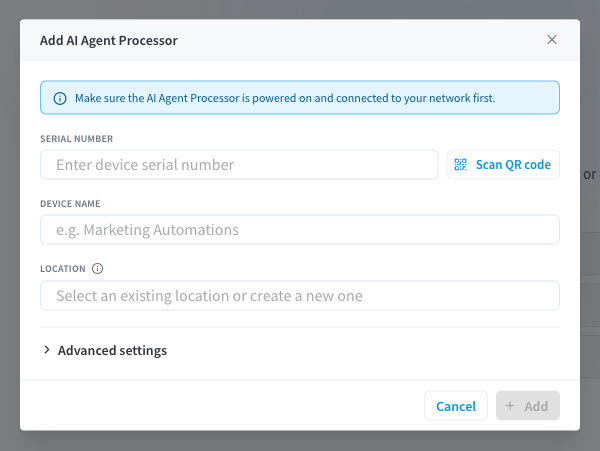 Add AI Agent Processor dialog