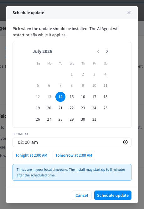 Schedule update dialog