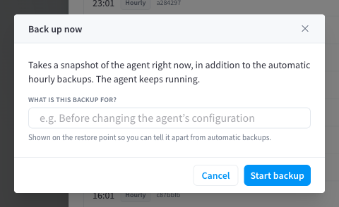 Back up now dialog