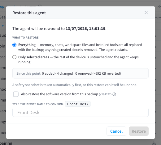 Restore dialog