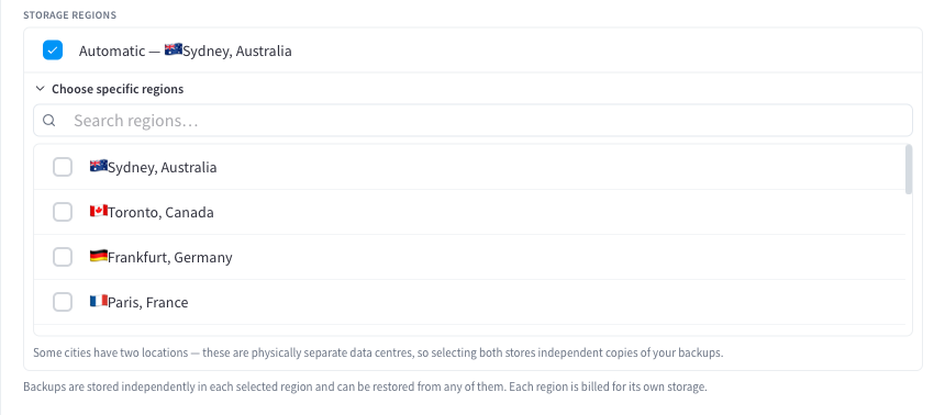 Storage regions picker