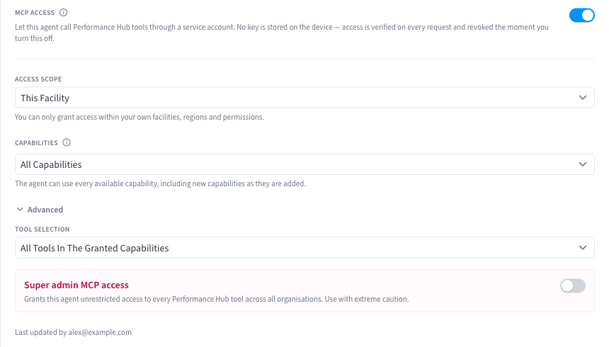 MCP access section in the Configuration tab