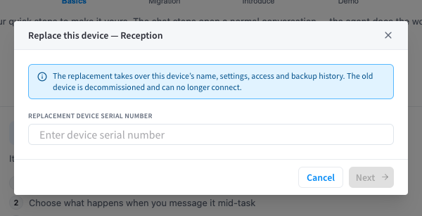 Replace device dialog