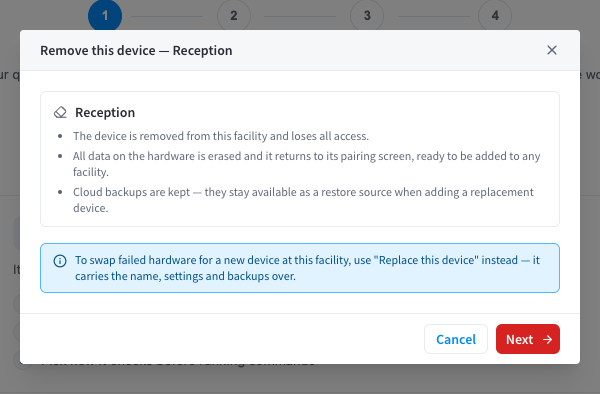 Remove device dialog