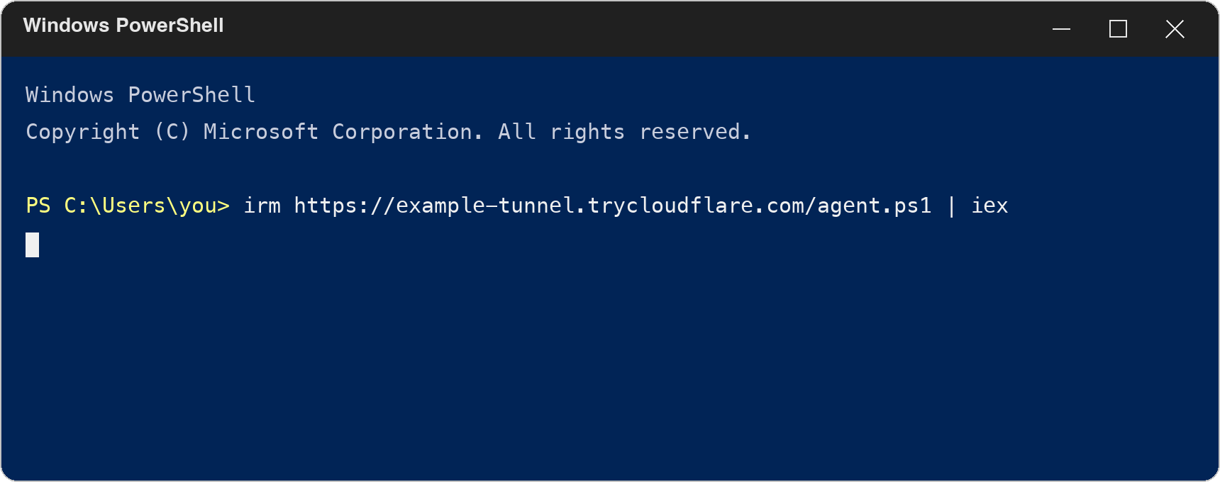 Windows PowerShell with the migration command pasted