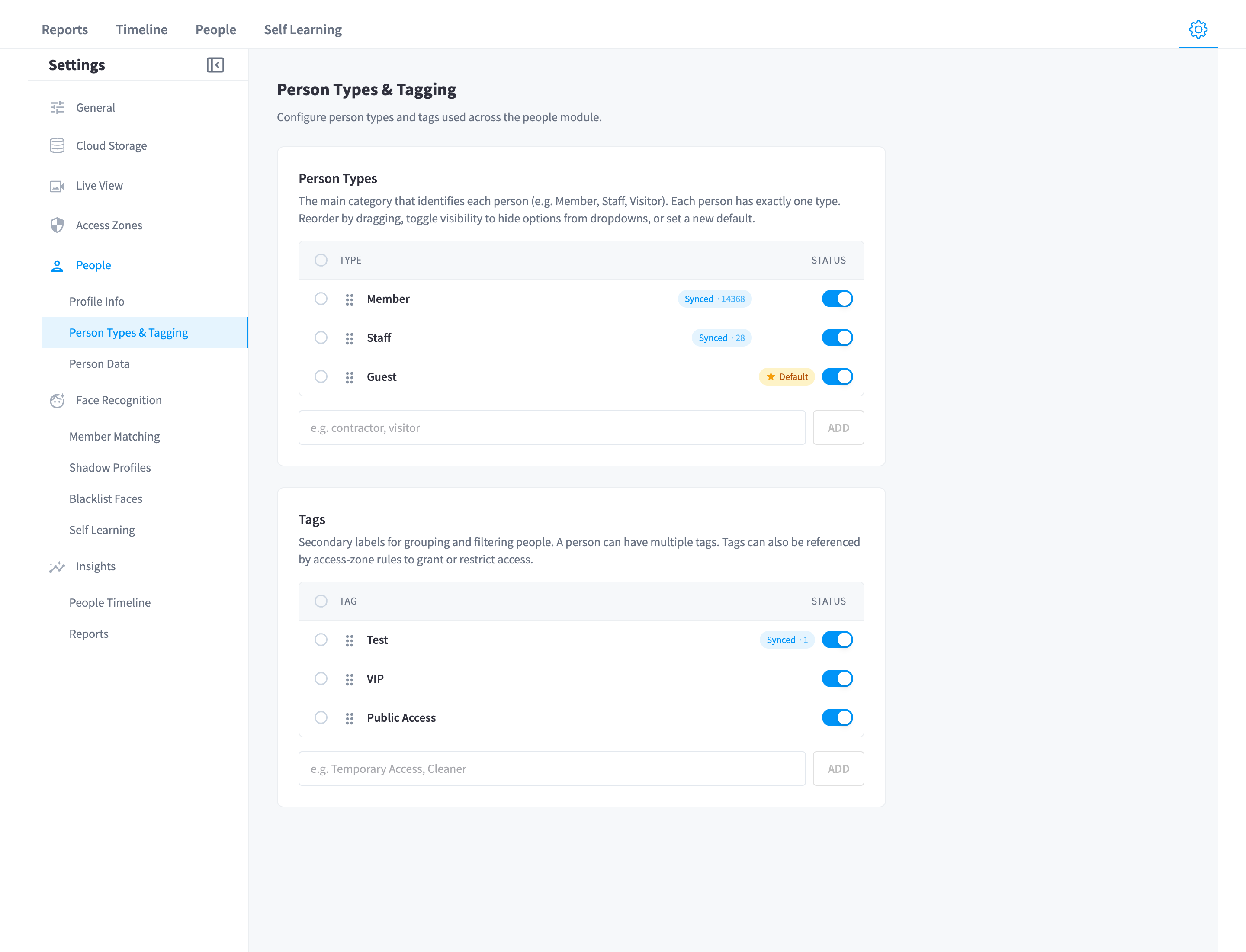 Person Types settings