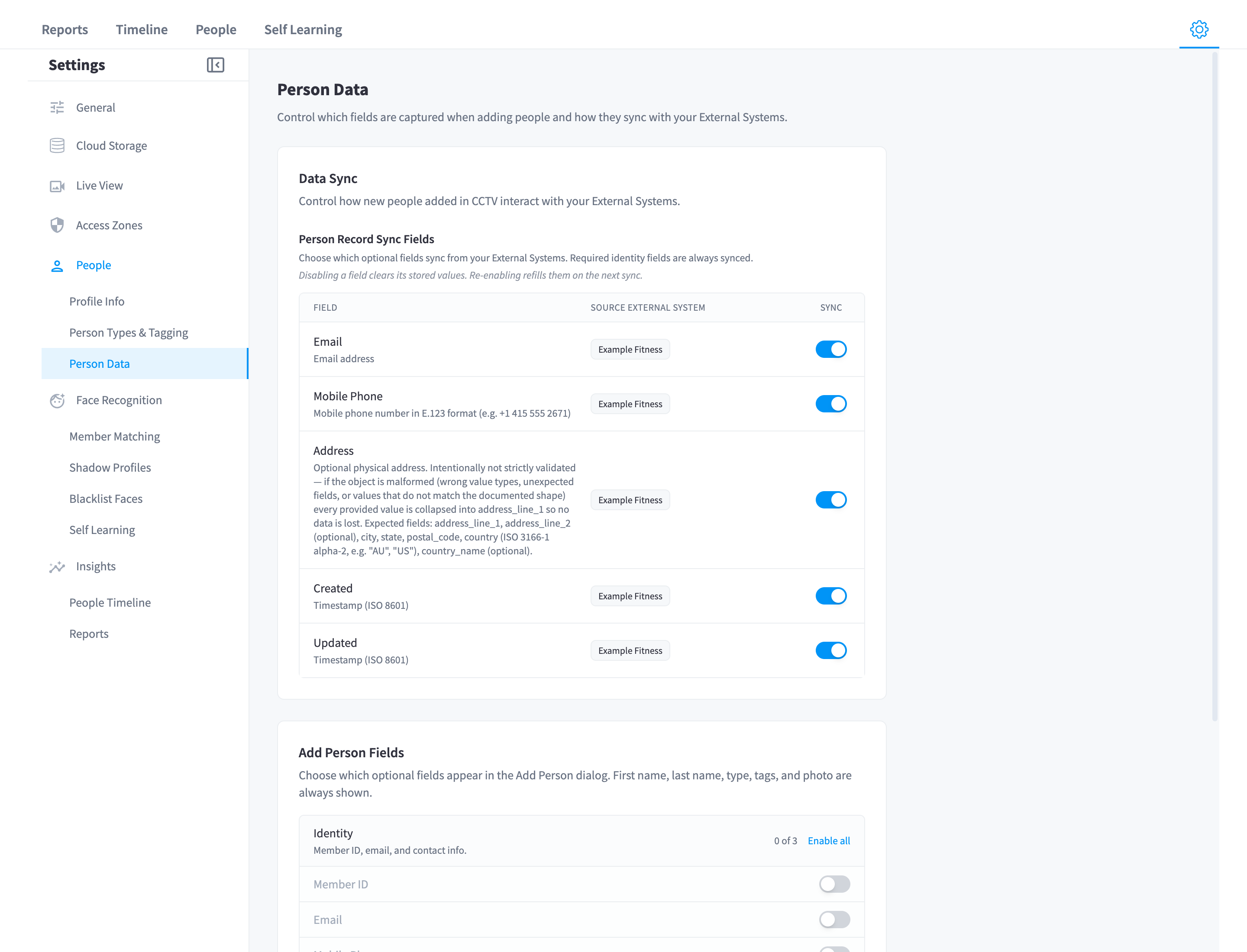 Person Data settings