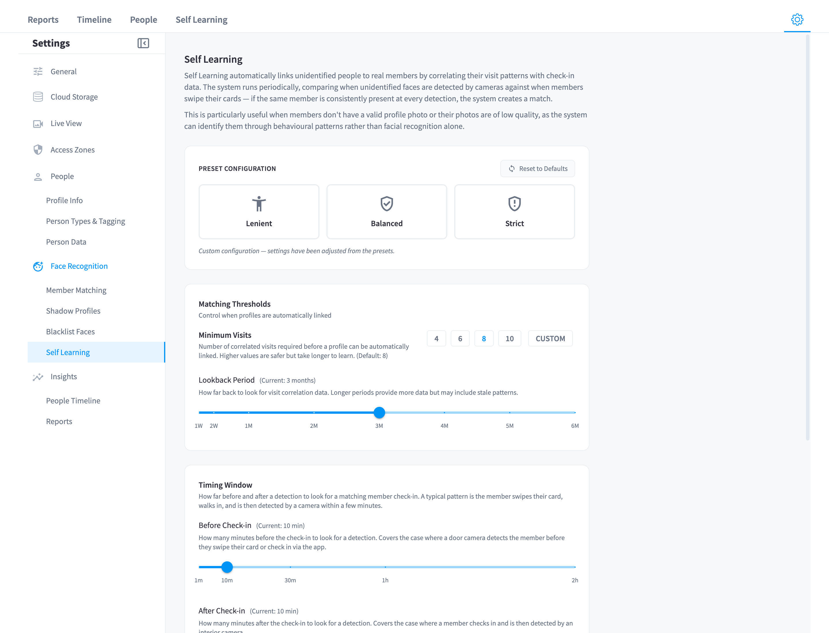 Self Learning settings