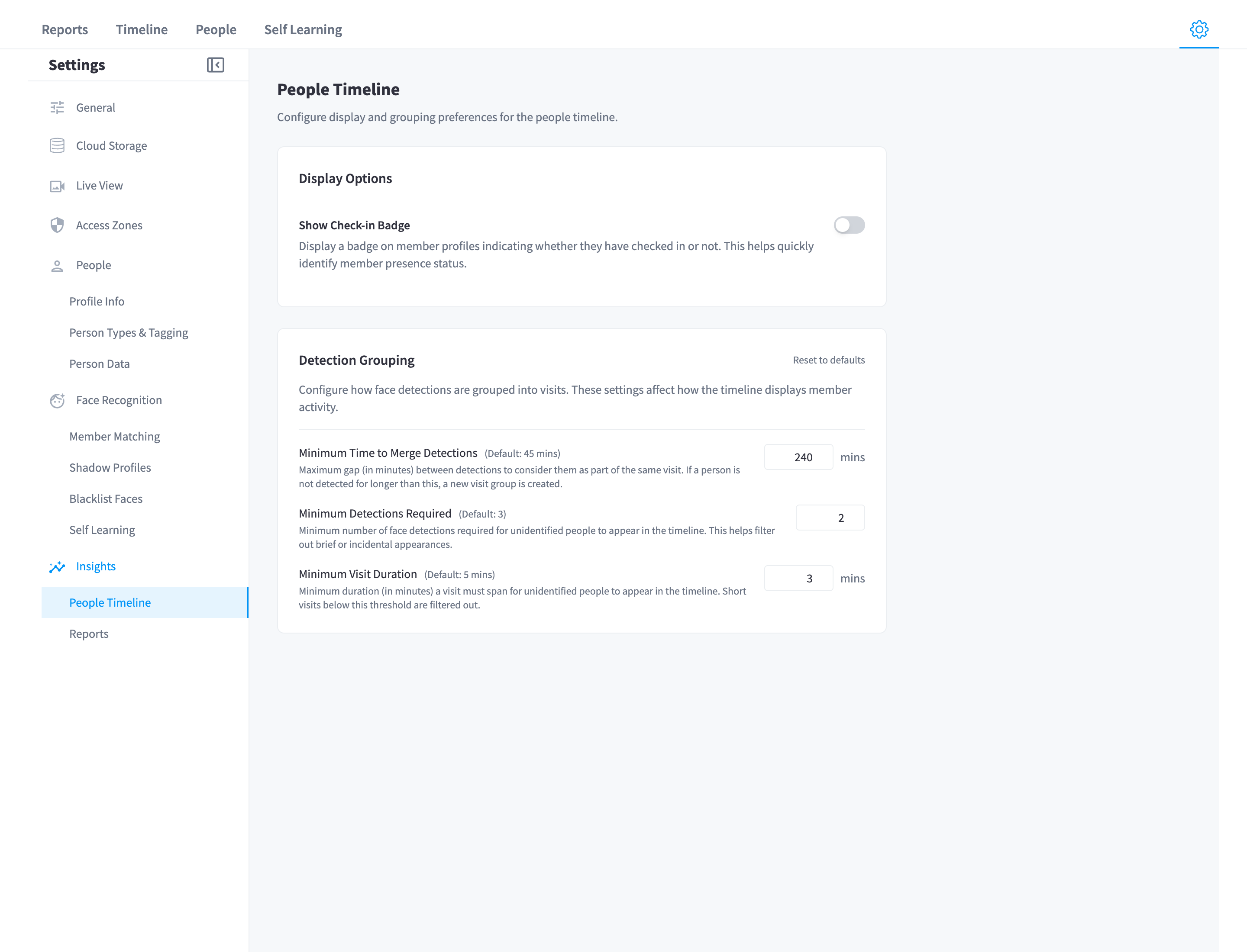 People Timeline settings