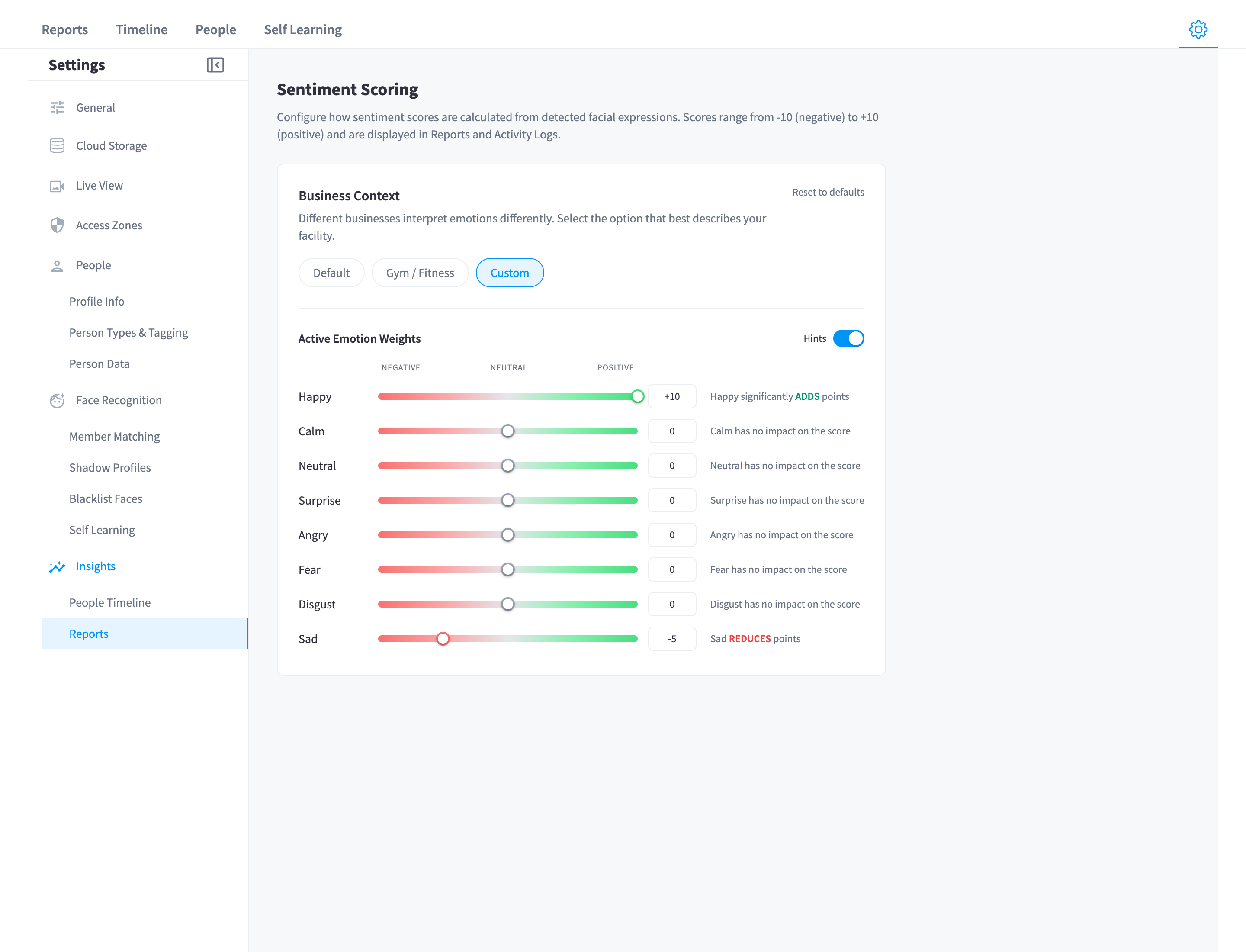 Sentiment Scoring settings