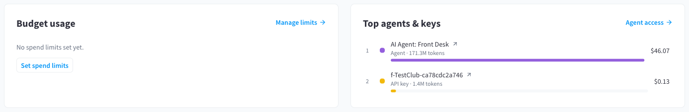 Budget usage and top agents