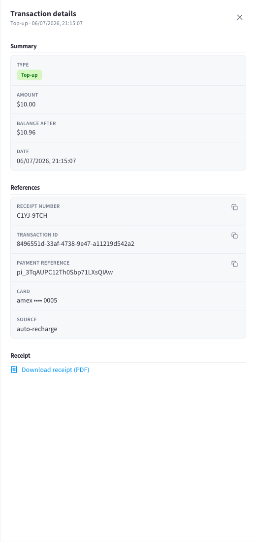 Transaction details drawer