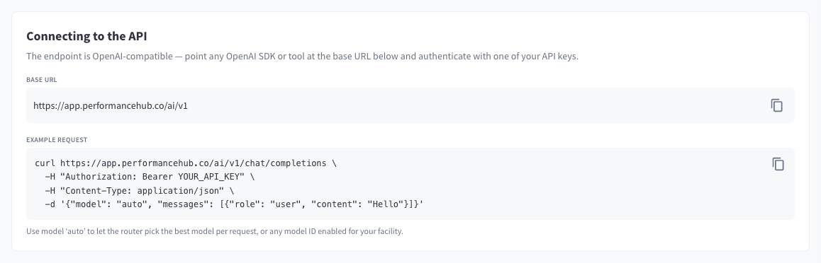 Connecting to the API card