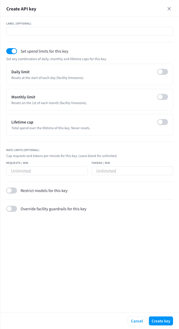 Create API key drawer