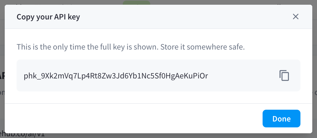 Copy your API key dialog