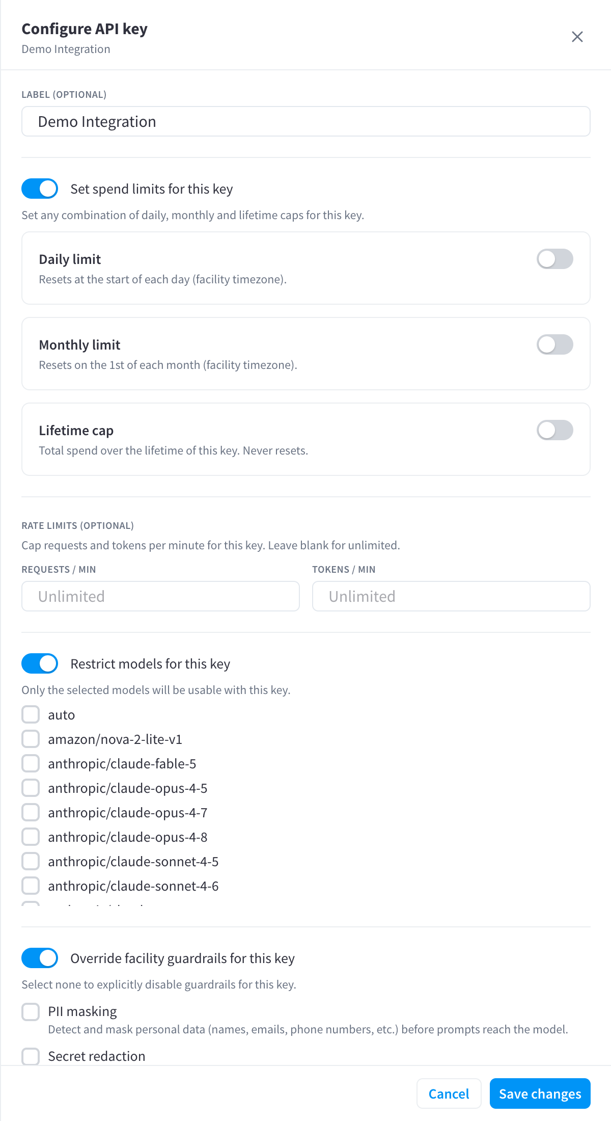 Configure API key drawer