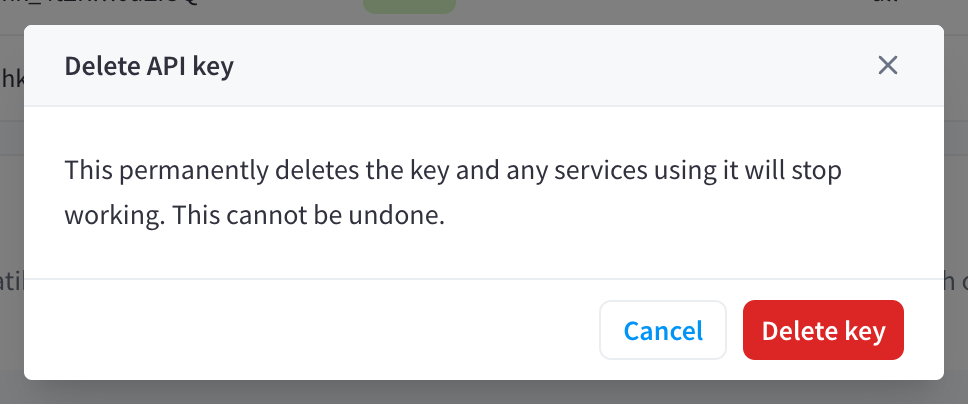 Delete API key confirmation