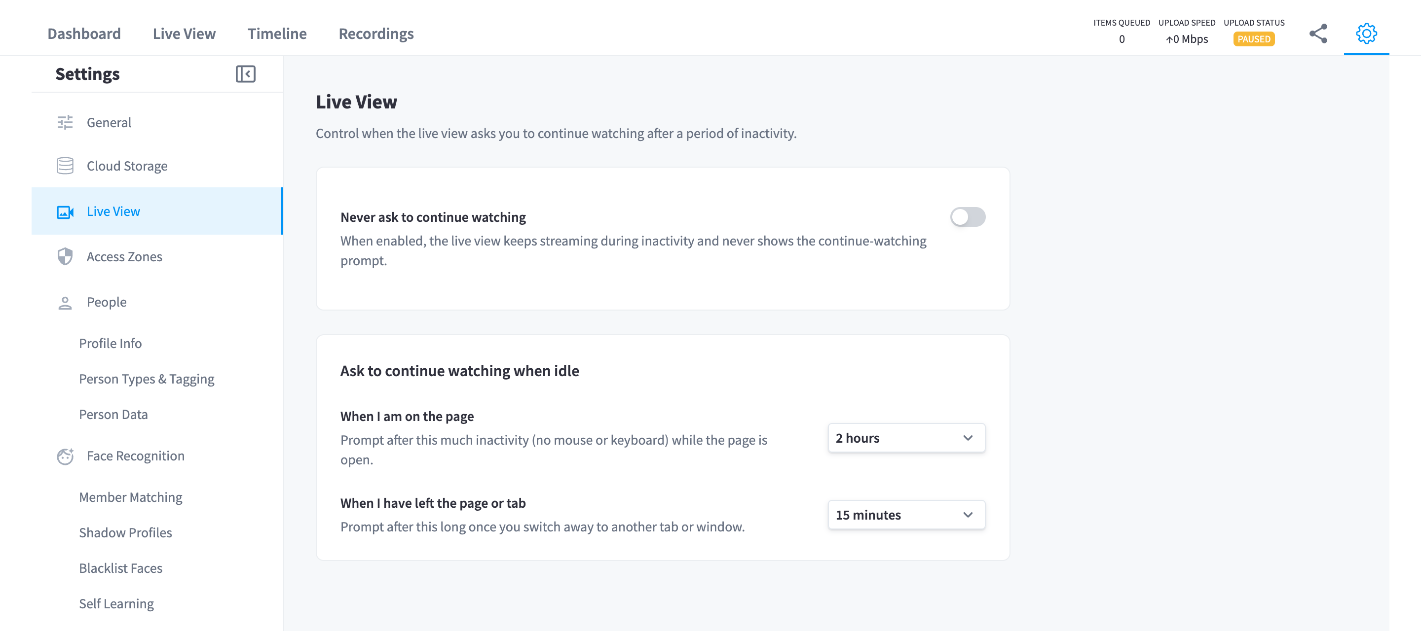 Live View settings