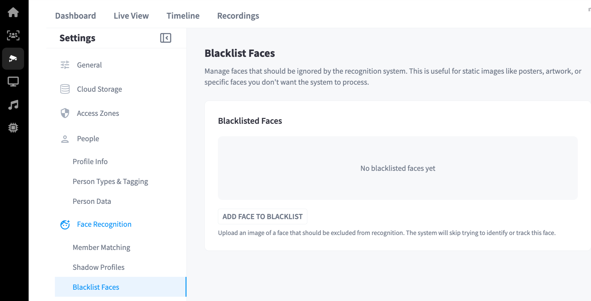 Blacklist Faces Settings