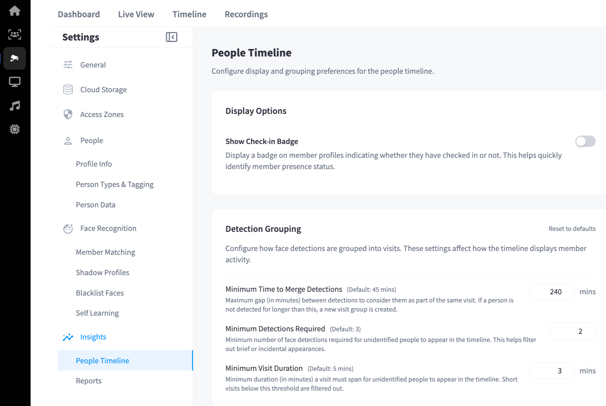 People Timeline Settings