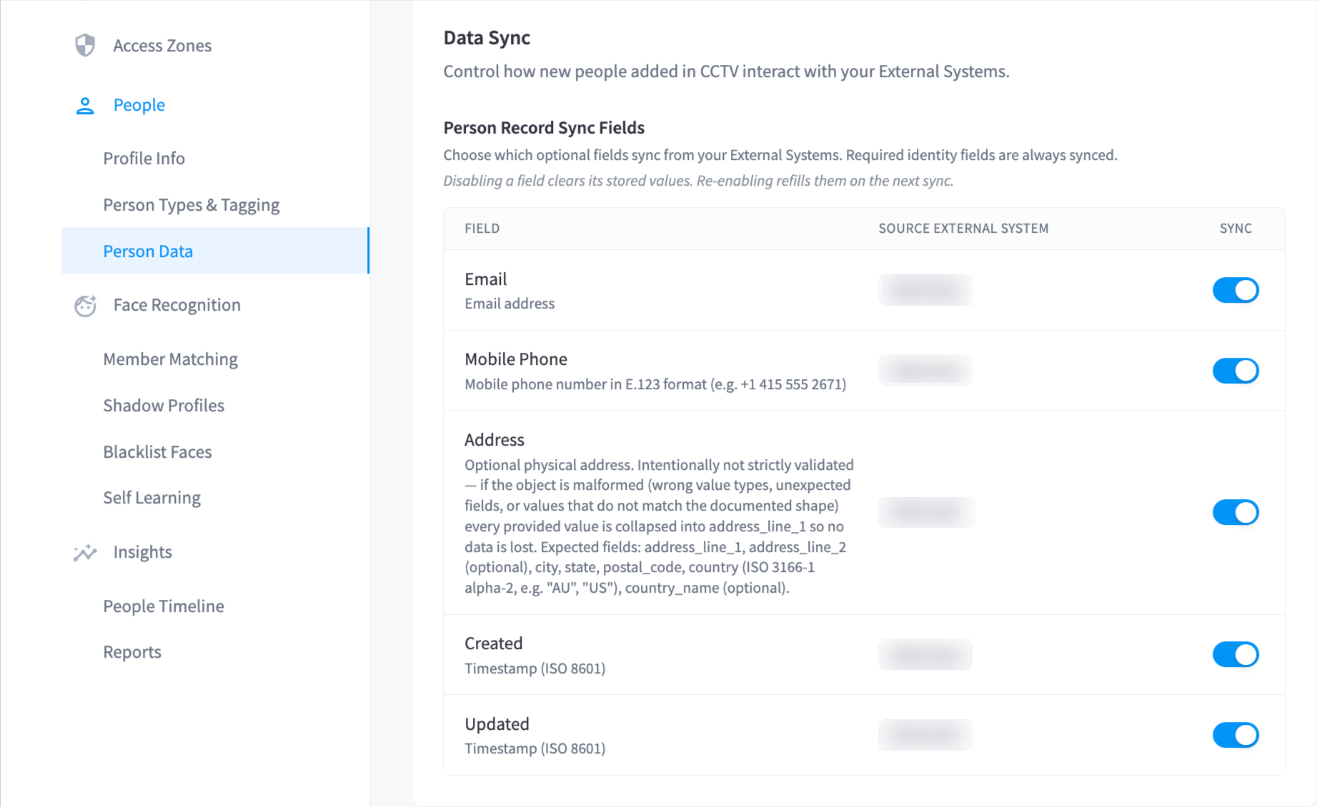 Person Data Settings