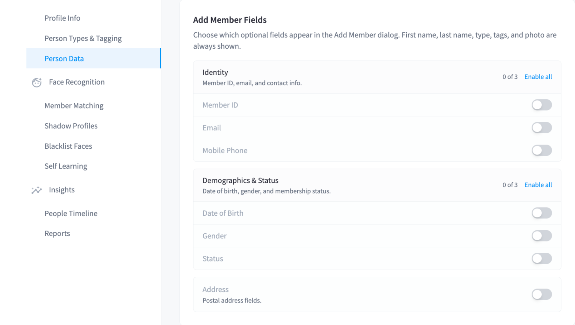 Person Data Settings