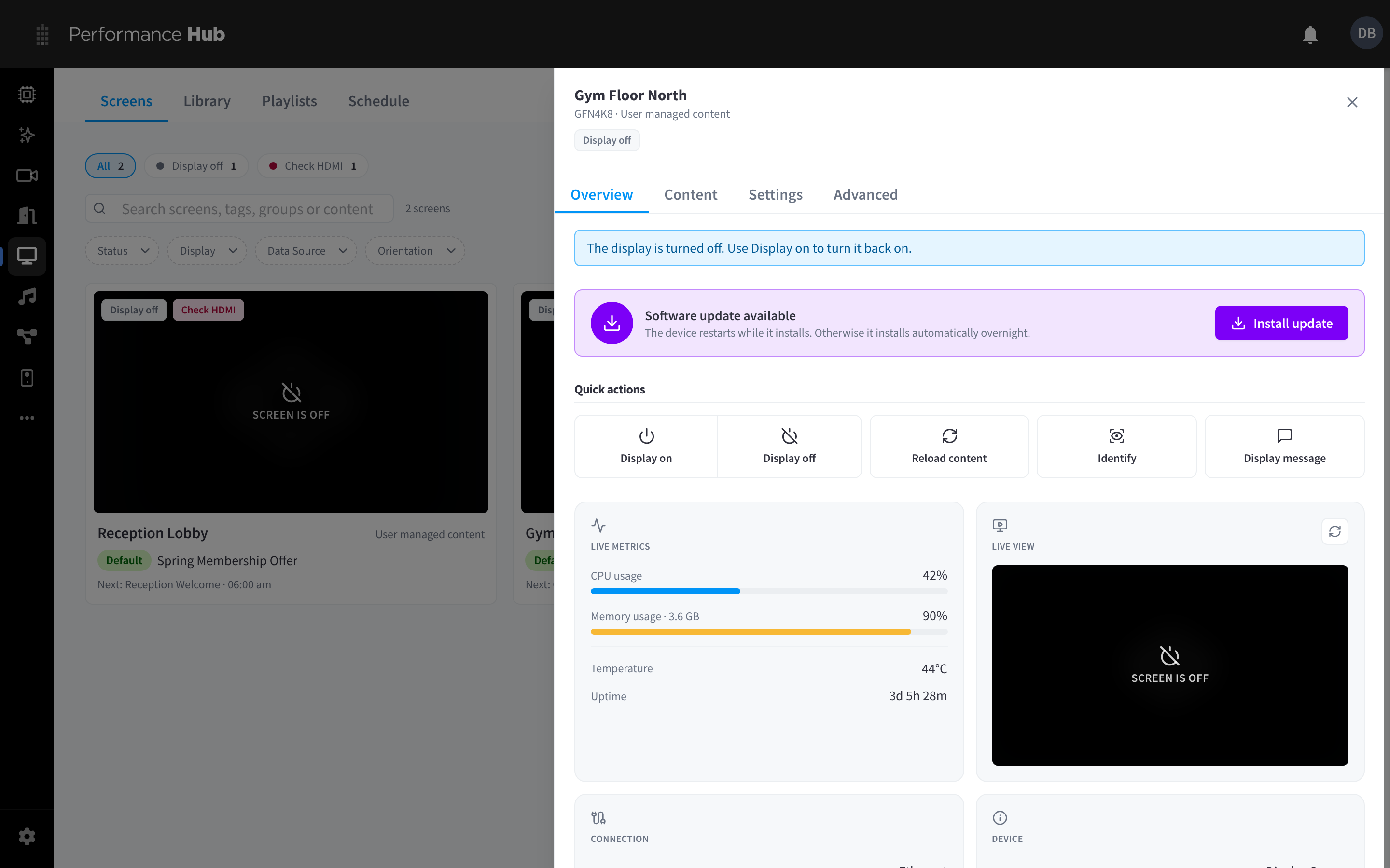 A screen's Overview tab