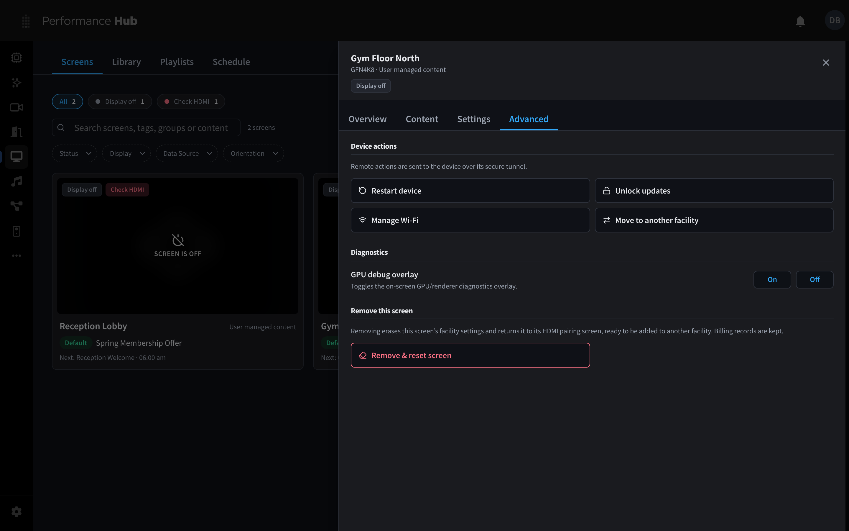 A screen's Advanced tab