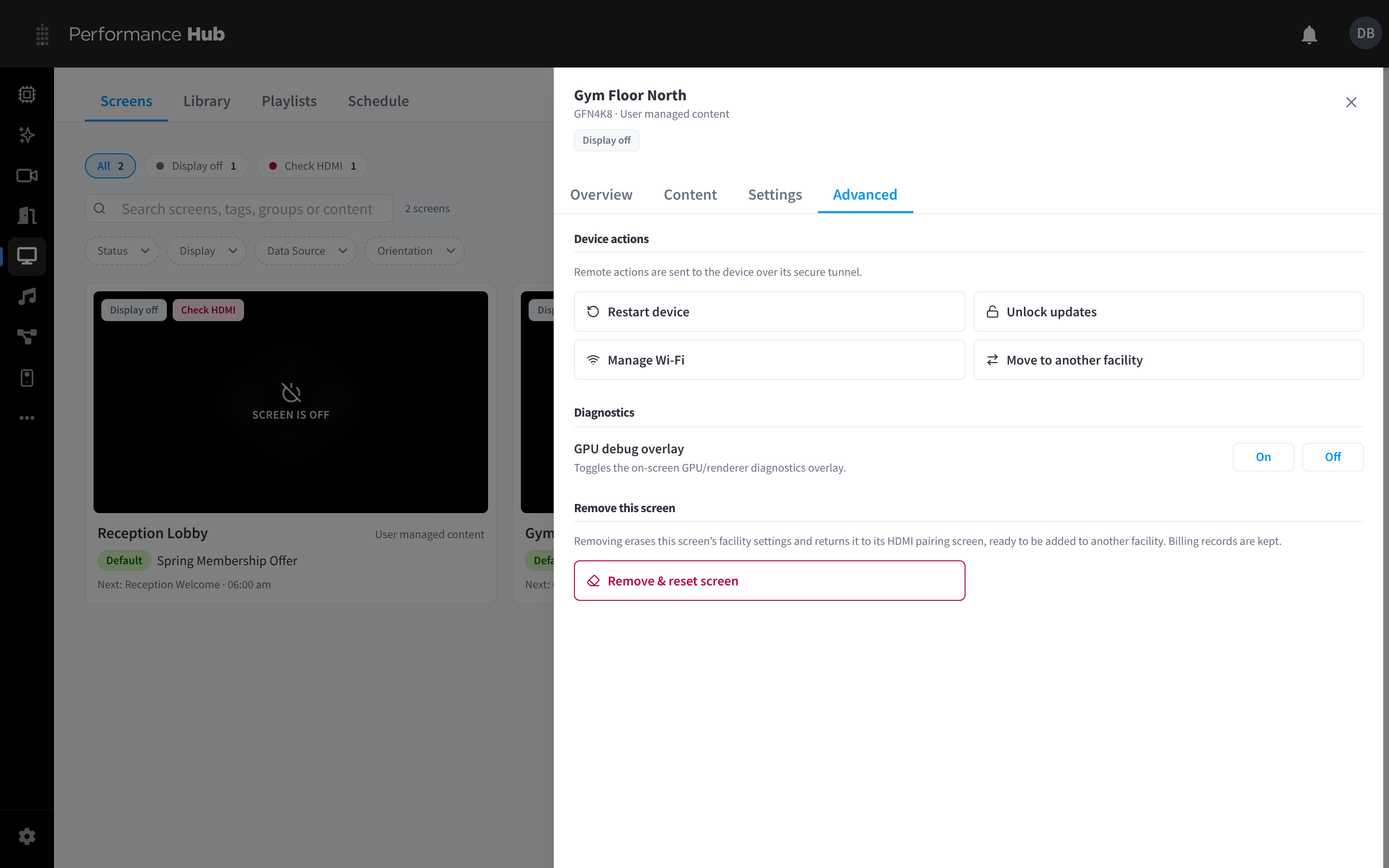 A screen's Advanced tab