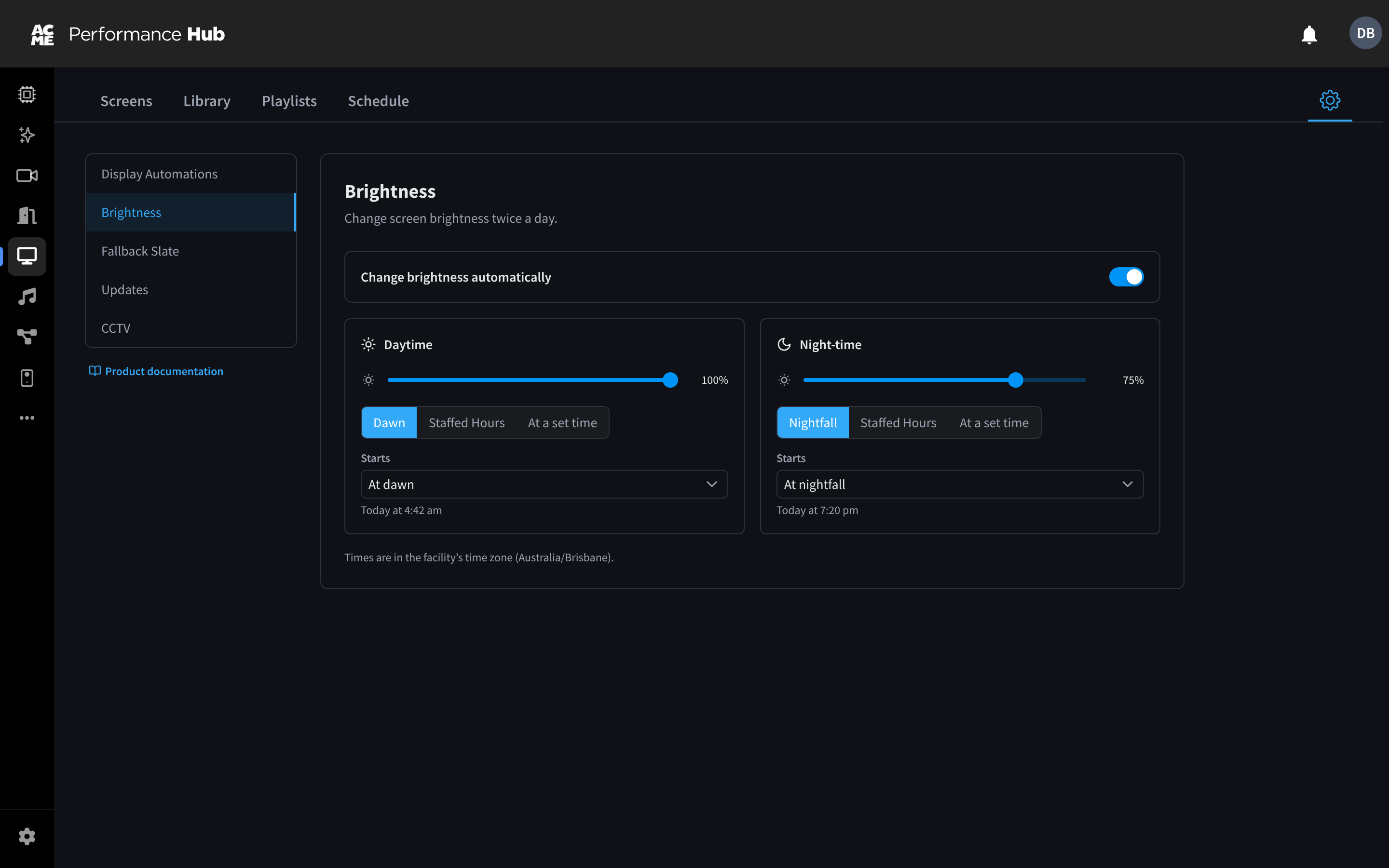 Brightness settings