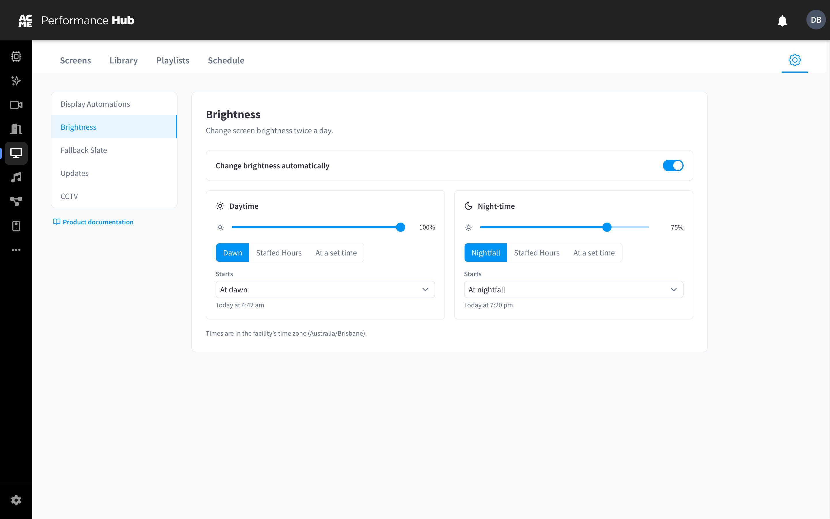 Brightness settings