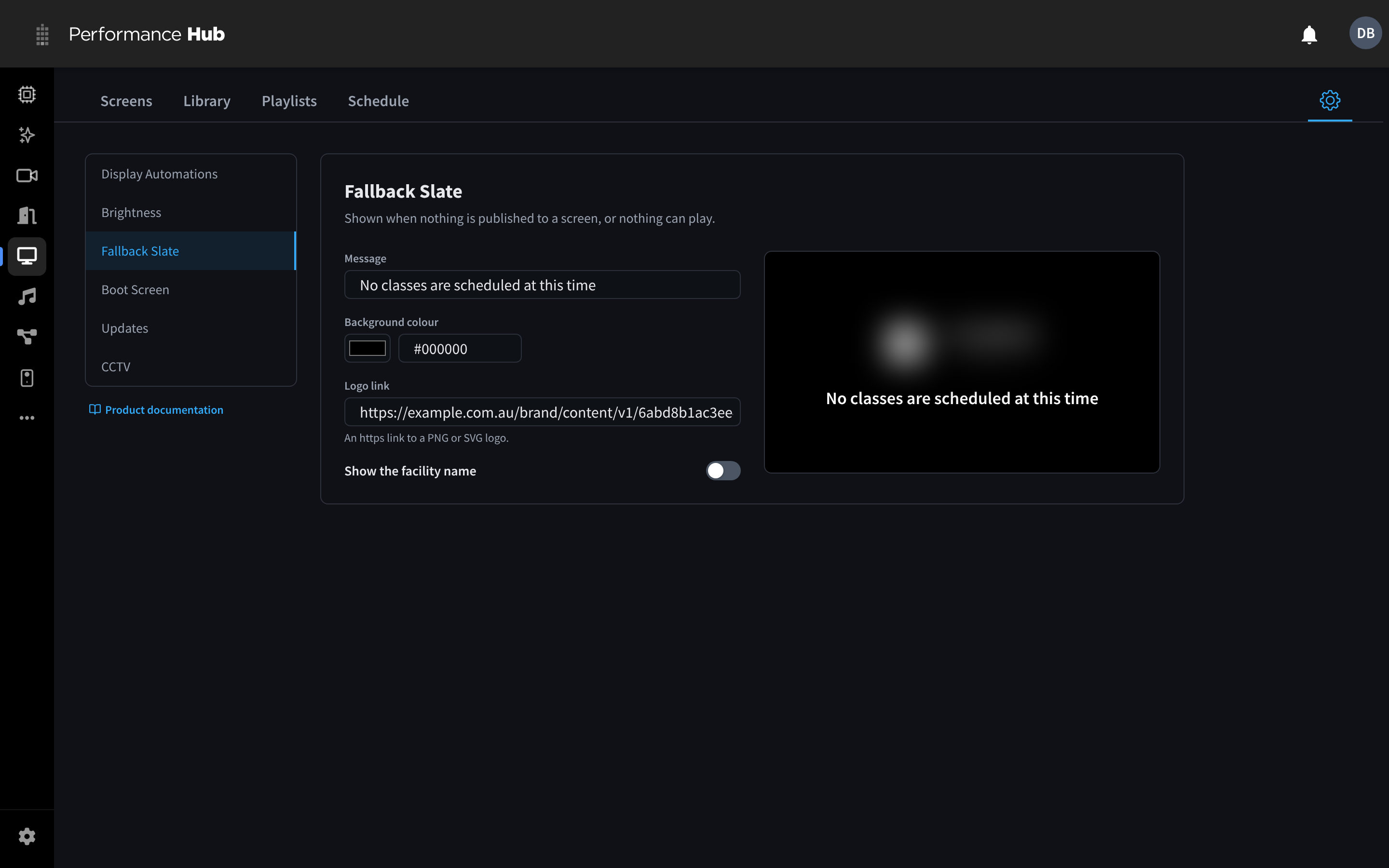 Fallback Slate settings
