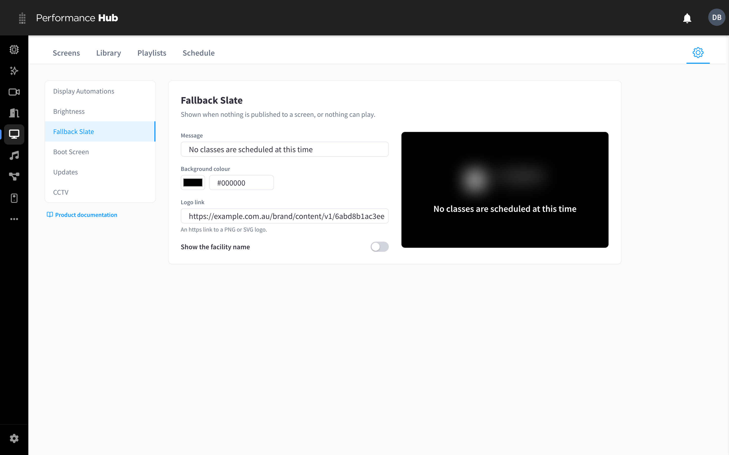 Fallback Slate settings