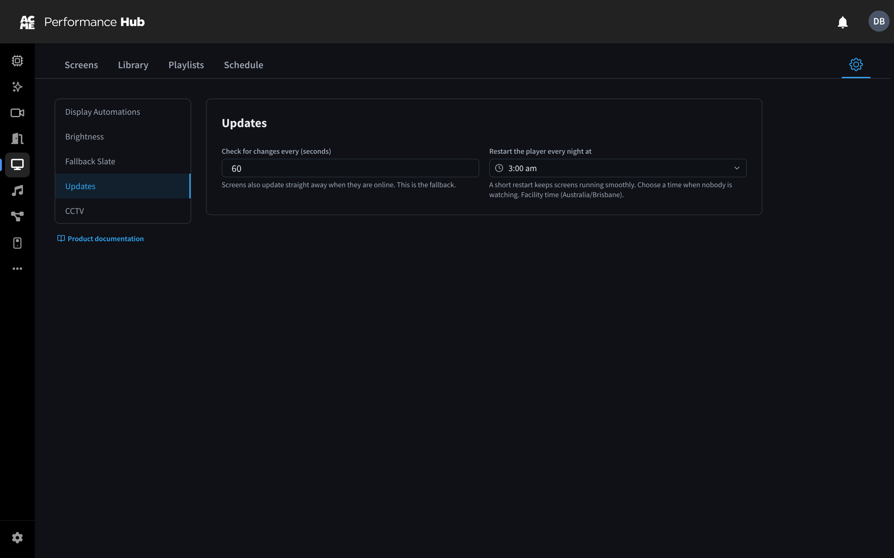 Update settings