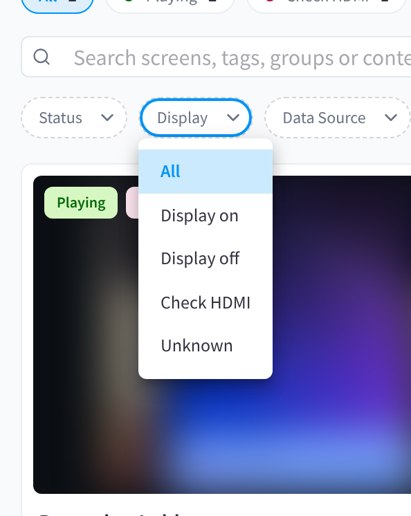 The Display filter menu open