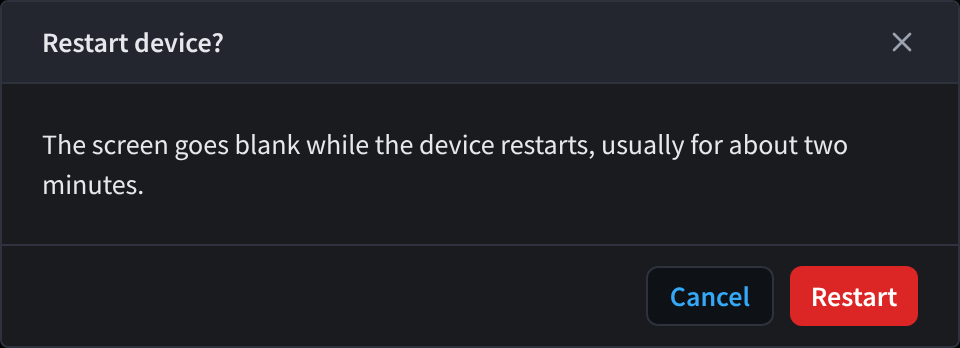 The Restart device confirmation