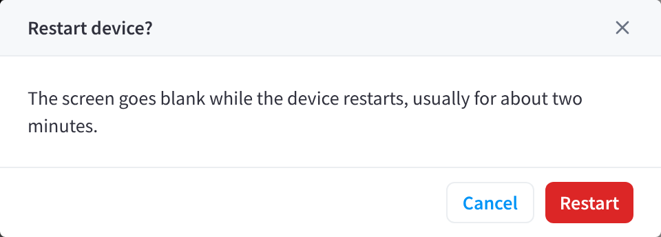 The Restart device confirmation