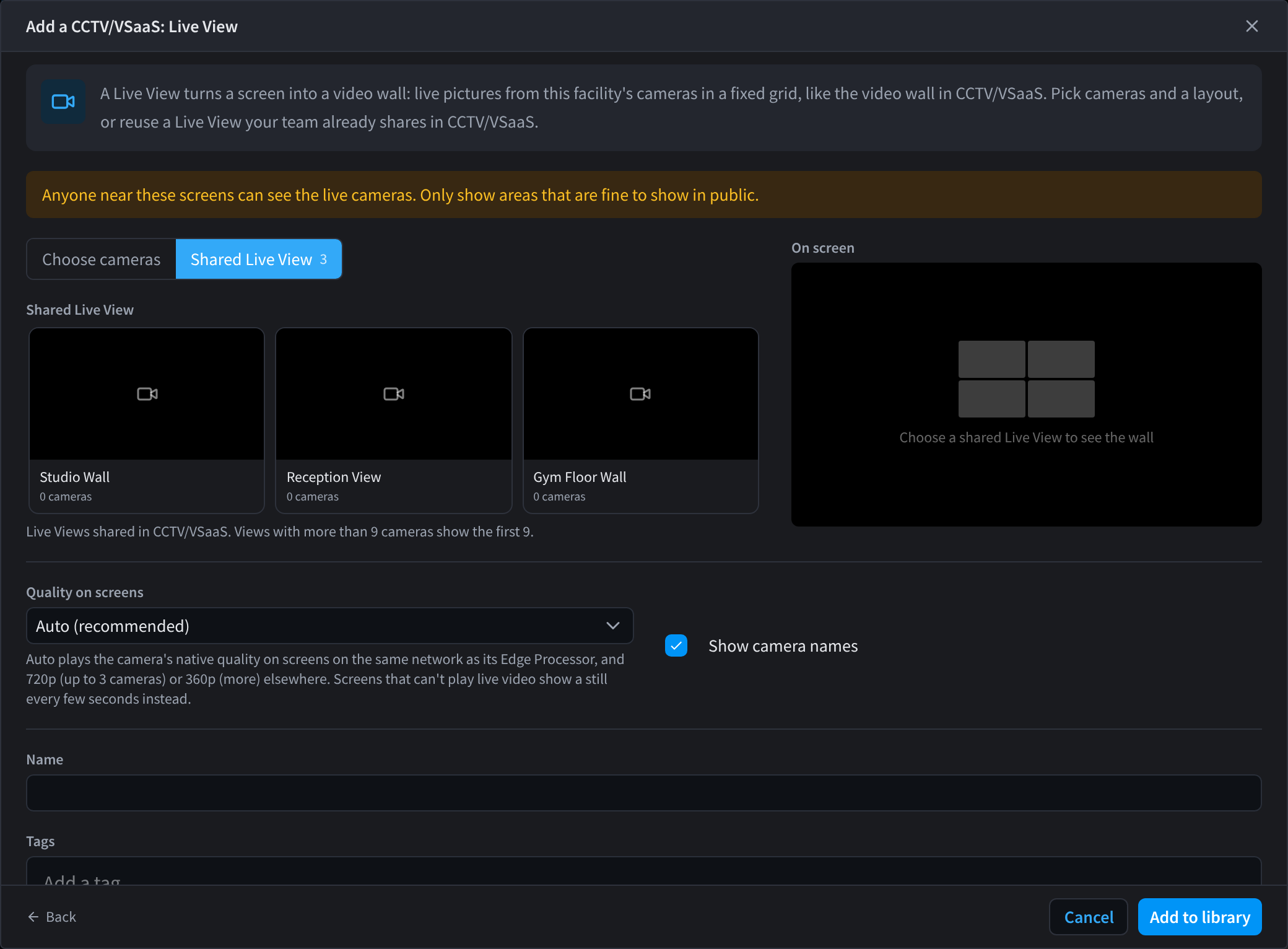 Choosing a shared Live View