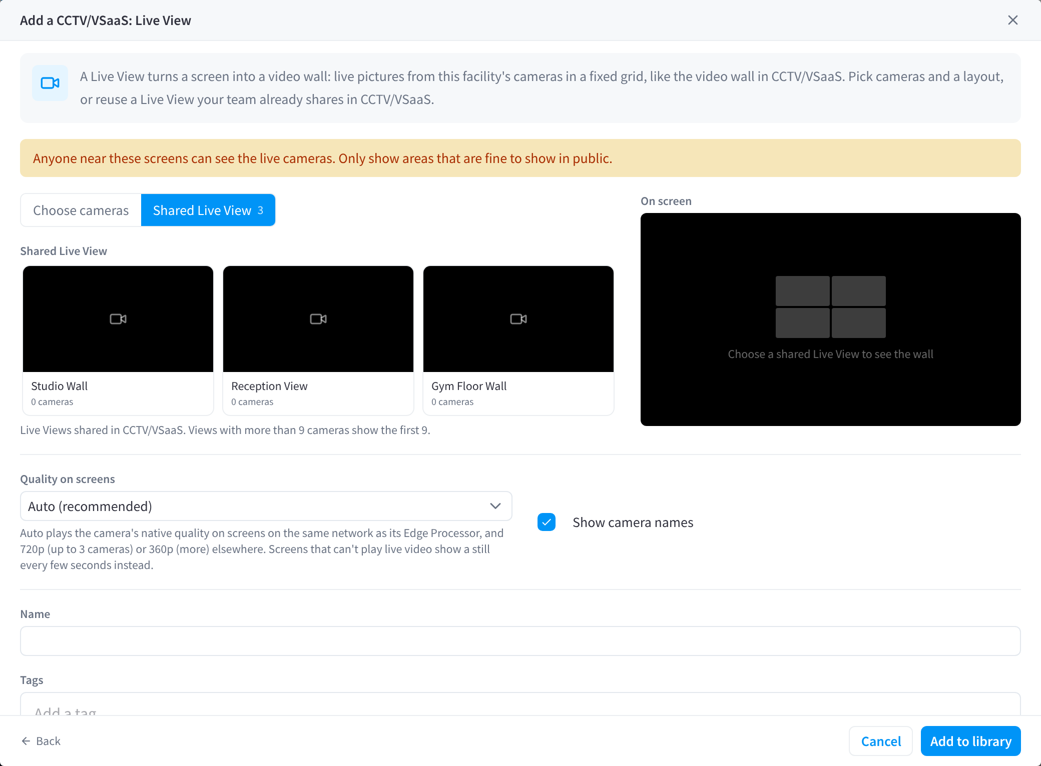 Choosing a shared Live View