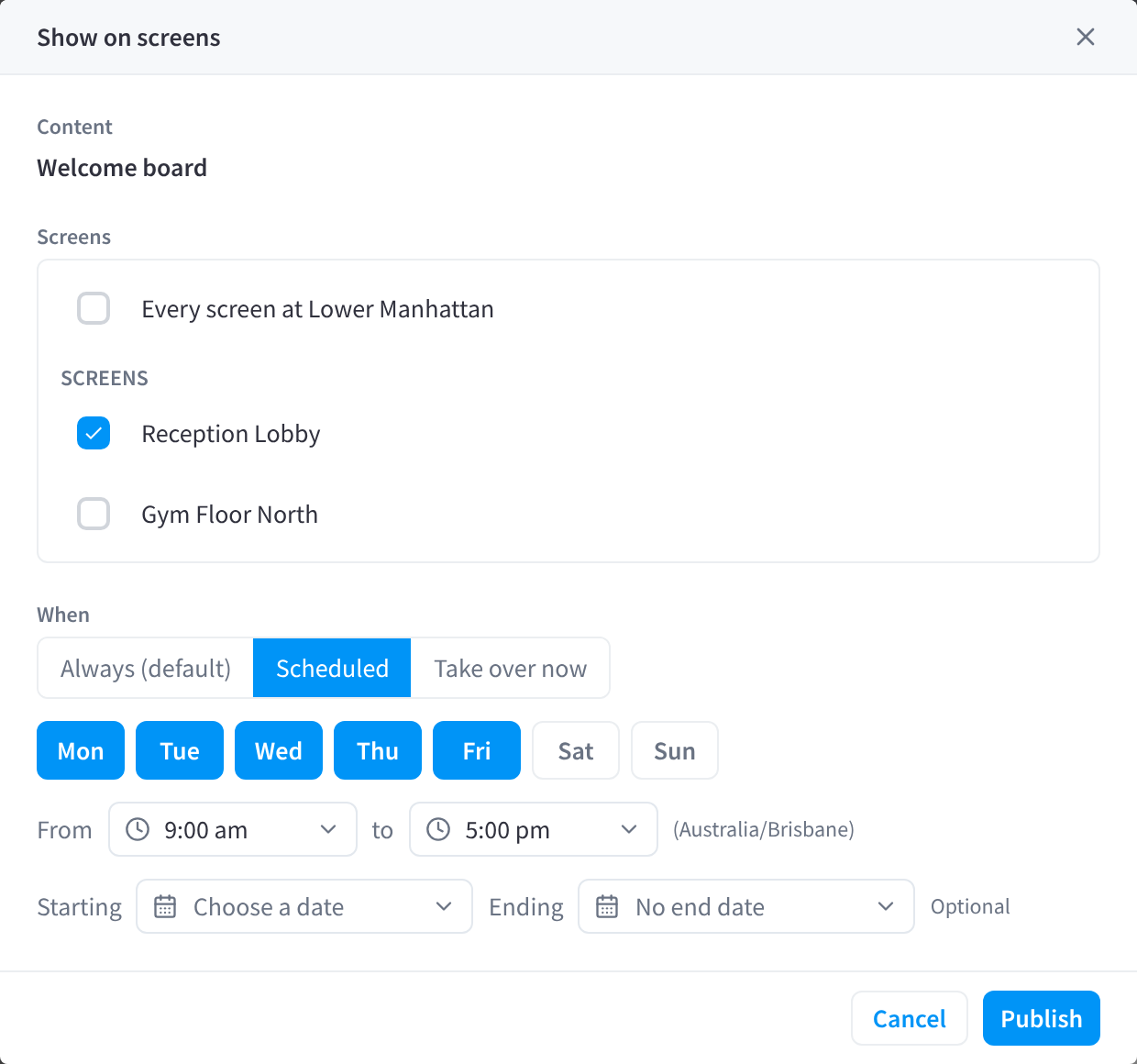 Scheduled publishing options