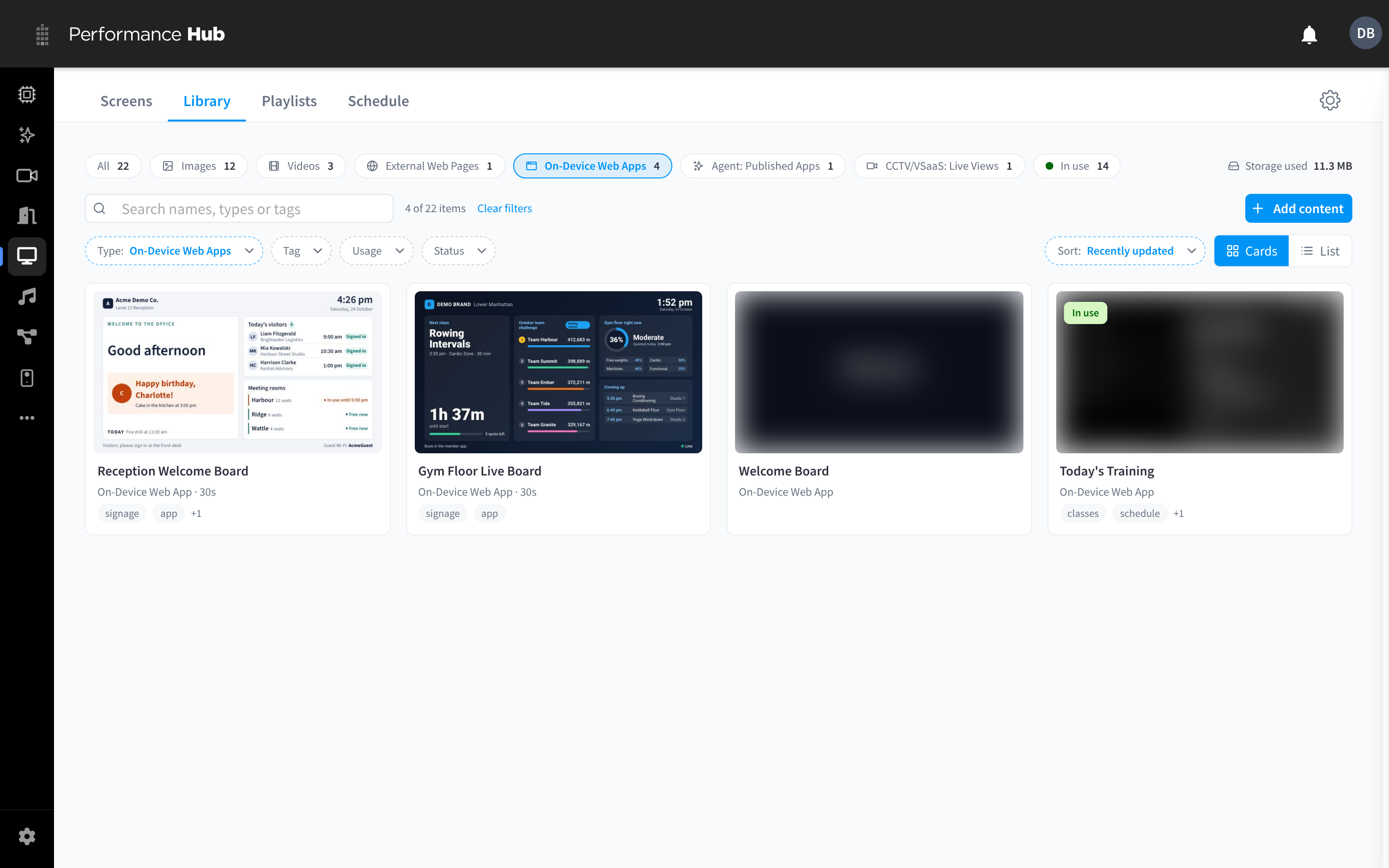 The Library filtered to On-Device Web Apps