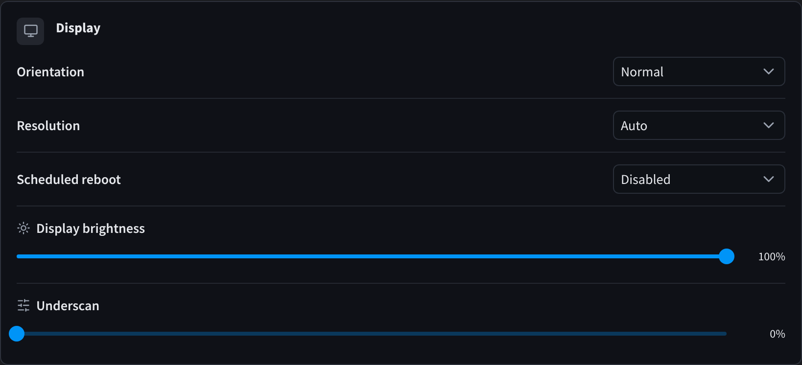The Display section of the Settings tab