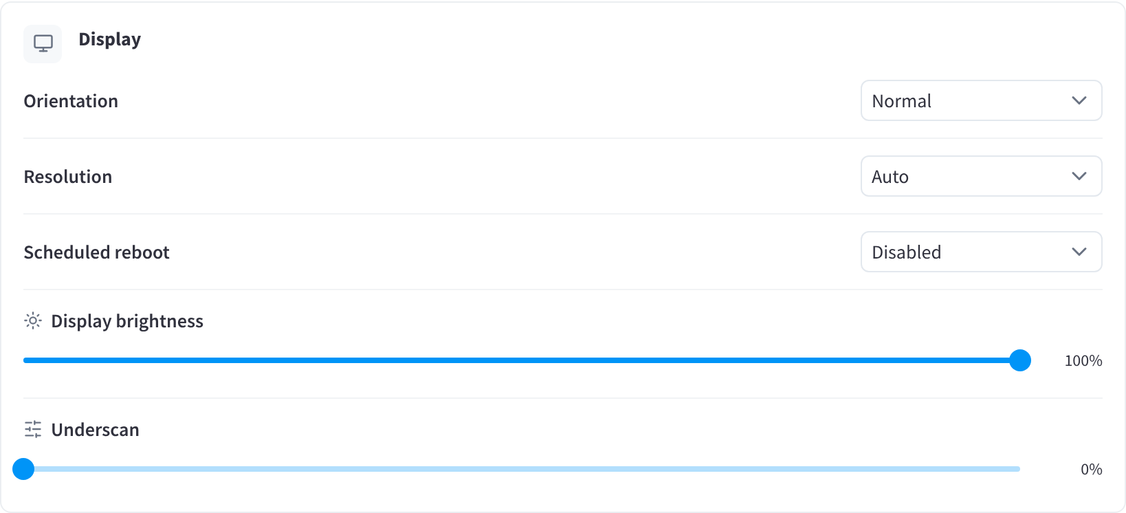 The Display section of the Settings tab