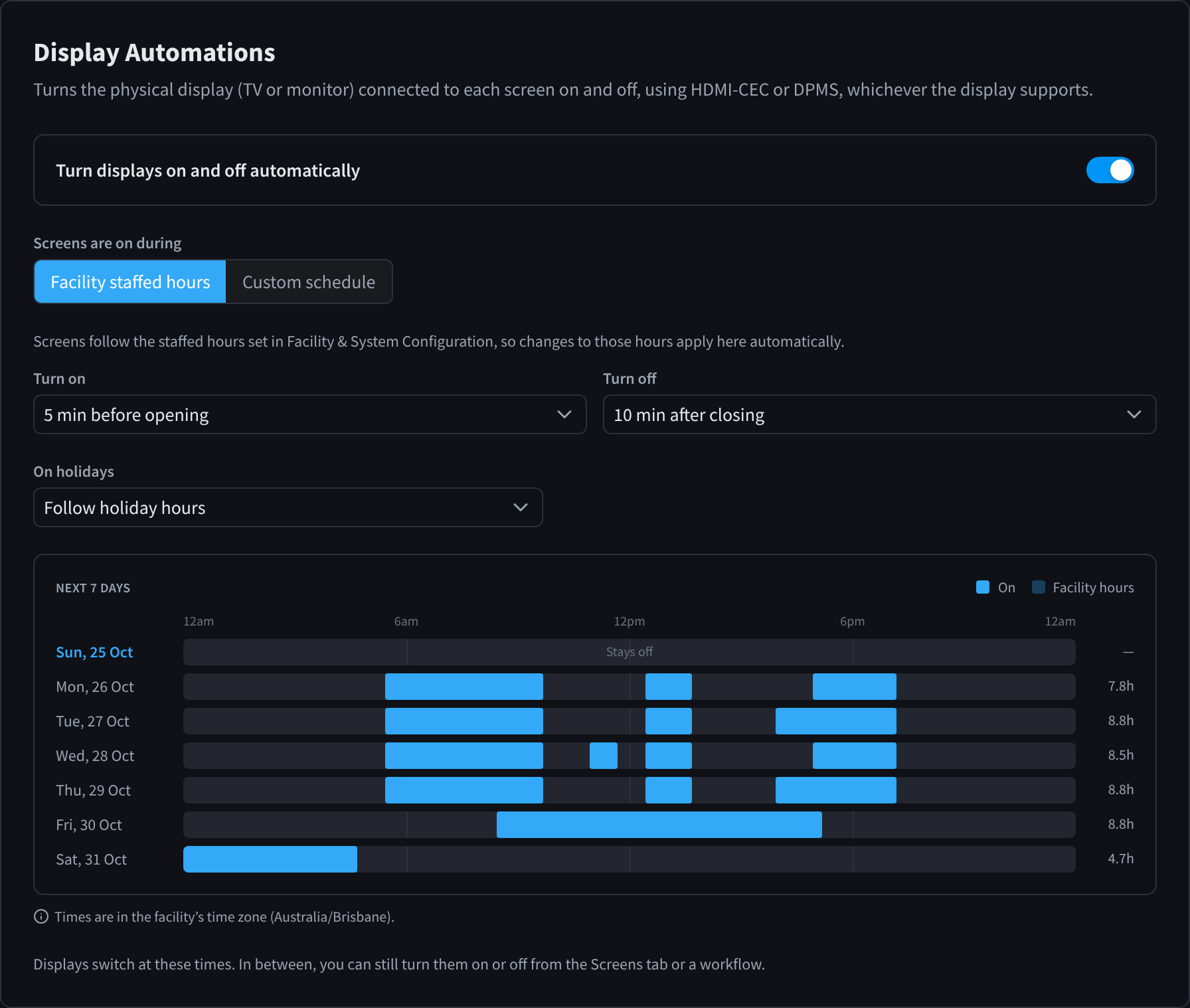 Display Automations settings