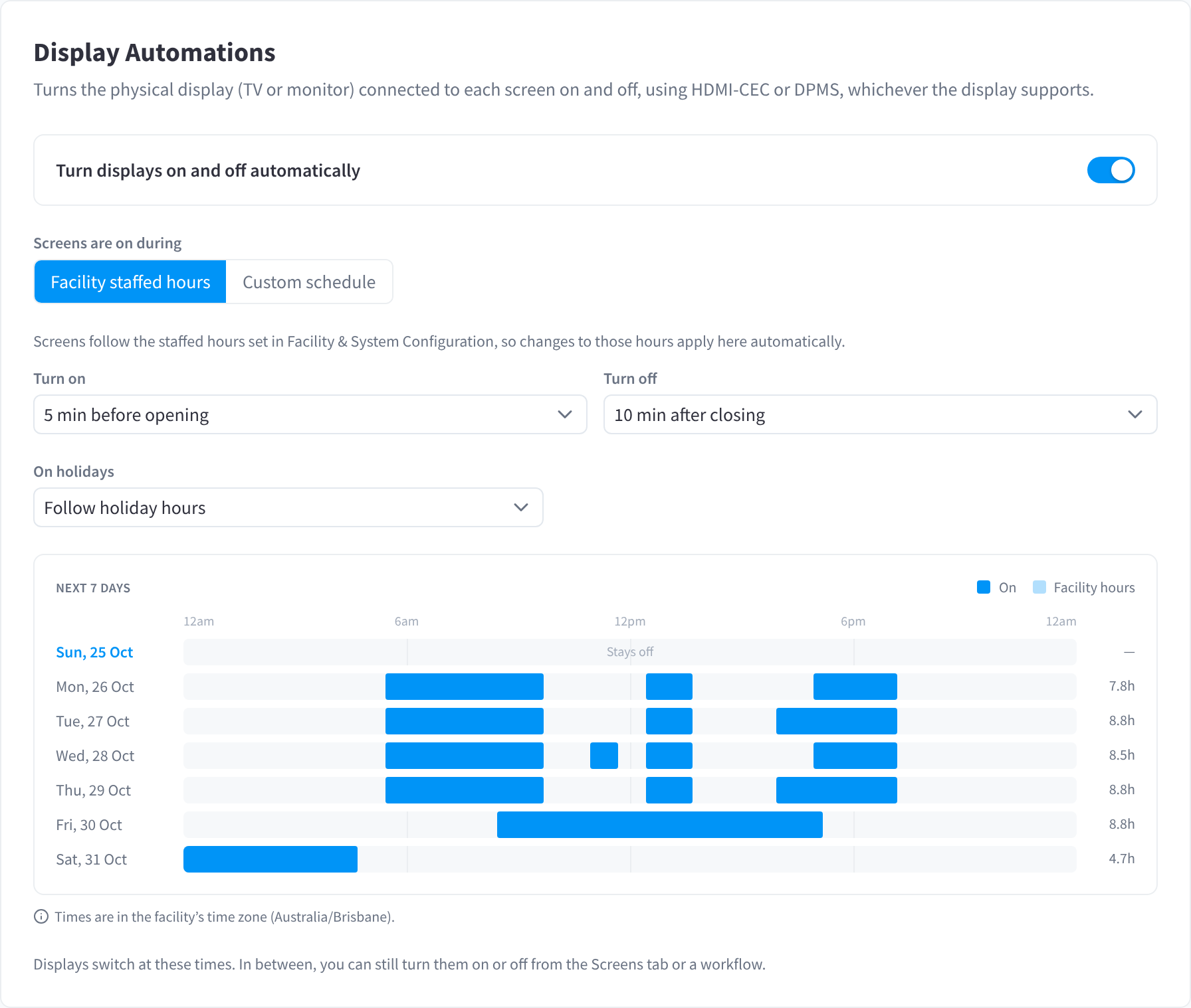 Display Automations settings