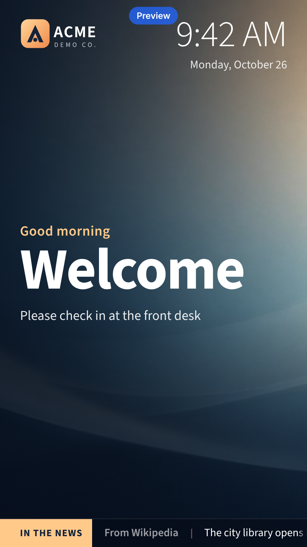 The Reception Welcome Sign on a portrait screen