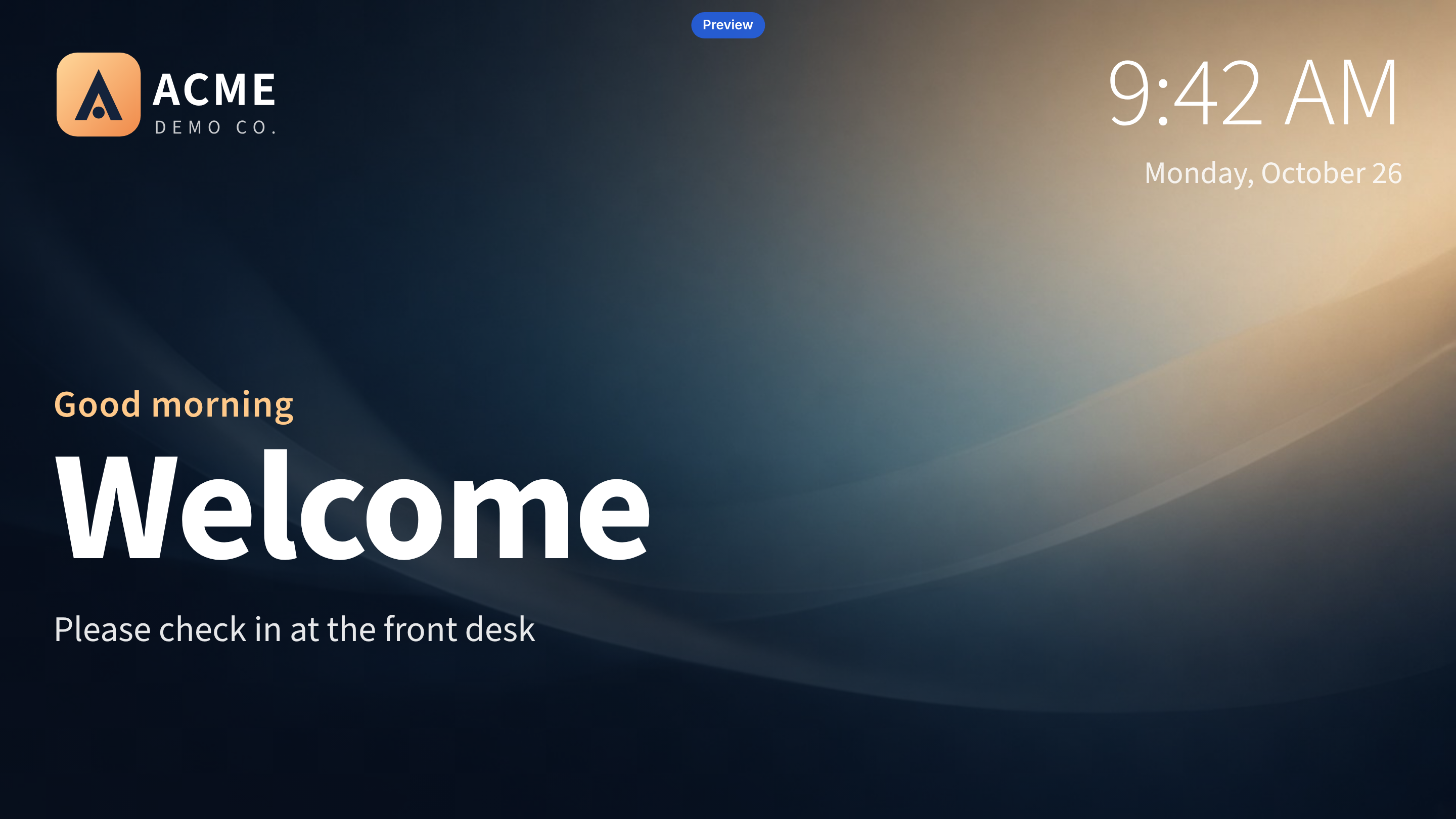 The Reception Welcome Sign with no news ticker, because the headlines can't be loaded