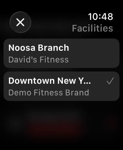 The watch Facilities picker with the active facility ticked